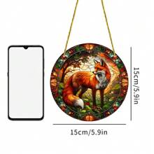 1 Piece, Fox, Animal Themed Light Catcher, Colored Glass Decorative Sign, Window Hanging Sign, Circular Acrylic Painted Art Sign, 6 * 6 Inches/15 * 15 Centimeters, Porch Decoration, Courtyard Garden Decoration, Holiday Party Decoration, Gifts For Family And Friends, Housewarming Gift