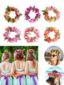 1-18 piezas Coronas florales hawaianas, diadema tropical de flores de Luau, tocado de leis, corona floral talla grande gruesa para decoración de fiestas de verano en la playa o piscina, decoración, suministros y favores, fiesta con temática de Hawái