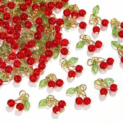 18 pezzi di ciondoli in vetro e acrilico perlinati con anelli in acciaio inossidabile, ciondoli a forma di frutta e ciliegie per la creazione di gioielli