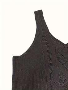 Women Elegant V-Neck Knit Tank Top - Sleeveless, Solid Color Casual Blouse, Suitable For Spring And Summer - Black - View 3