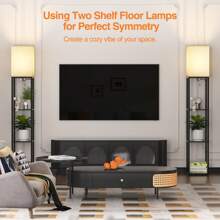 Floor Lamp With Shelves, Shelf Floor Lamp For Living Room With 3 Color Temperature, Modern Storage Wood Standing Floor Lamp With Linen Shade For Living Room, Bedroom, Office - US A Type Plug(110-127V) - View 3