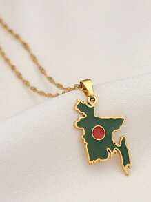 1pc Bangladesh Map Flag Pendant Necklaces, Stainless Steel Bangladeshi Maps Chains Bengali, Unisex Jewelry, Can Be Matched With Your Daily Clothing