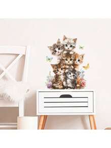 1pc Cute Stacked Cats Style, For Room Wall Background, Mirror & Window Decor, Stickers, Wall Decal, Vinyl Decal For Home Decorations, Decoration Items Refresh Your Home
