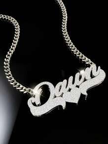 1pc Custom Double Layer Name Necklace Stainless Steel Cuban Chain Heart Name Plate Shiny Pendant 3D Name Personalized Jewelry Unisex Christmas Gift For The Family Stylish Gorgeous Holiday Gift For Him, Engraved, Stainless, Unisex, Casual, Custom, Personalized, Unique, Customized, Children, School Supplies, For Teenagers, Junior High School Students, Middle School Students, High School Senior High School Students, College Students, University Students, Freshman, Sophomore, Underclassmen