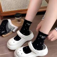 Polka Dot Lace Bow Spring New Japanese Popular Mid-Calf Women's Socks