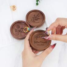 Customized Engraved Wooden Ring Dish, Engagement Gifts, Personalized Ring Holder, Wedding Ring Dish,Custom Jewelry Dish, Valentines Gifts Birthday Graduation - Brown - View 5