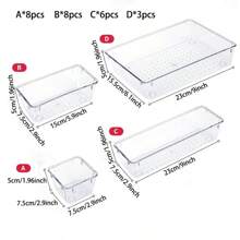18/21/25 件透明塑料抽屉整理器套装，4 种尺寸多功能浴室和梳妆台抽屉收纳盒，适用于化妆品、珠宝、厨房工具、办公室、圣诞礼物，适用于卧室、浴室、厨房