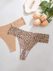 Set de 5 bragas tipo tanga de leopardo con estampado sexy, transpirables y cómodas para fitness y deportes