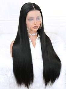 Soft Preplucked Silky Straight 13x6 Lace Front Wig With Free Part Black Color 30Inch 180Density Synthetic Glueless Daily Wear Wigs - Black - View 6