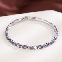 1 件女士奢华方晶锆石手链，独特设计，优雅配饰 - 銀色 - 查看 19