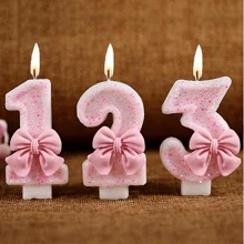 1pc Birthday Candle Number, Cake Decor For Festival Party, Pink Bow Digit Candle Gifts Graduation