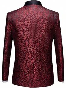 Men's Floral Dinner Party Prom Wedding Stylish Suits For Men One Button Dinner Jacket Pants Sethalloween - 紅色 - 查看 7