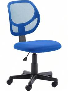 Silla de escritorio de oficina con respaldo bajo, malla tapizada, ajustable, giratoria para computadora, color negro, diseño básico y funcional - Azul - Ver 2