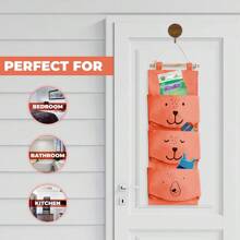 1个壁挂式收纳袋，适用于婴儿房，3个口袋悬挂式玩具收纳袋，节省空间，适用于游戏室、卧室、婴儿房、床头柜、衣柜 - 可爱动物纹立方体设计 - 彩色 - 查看 5