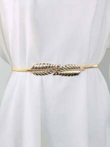 1 Pc Single-Layer Leaf-Shaped Fashion Elastic Waist Chain - Gold - View 5