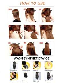7pcs/Set 16" Clip-In Hair Extensions, Black Straight Long Ombre Synthetic Wigs, Heat Resistant Fiber For Women - Multicolor - View 8