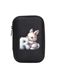 Cute Cartoon Animal Pattern Themed Alphabet A-Z Portable Mini Storage Bag, Waterproof And Shockproof Digital Pouch For Storing Initial, Name, Logo, Phone Charger, Data Cable, Zipper Storage Box, Wallet-Style Data Cable Storage Bag, Digital Pouch, Electronic Product Bag, Electronic Storage Device Data Cable Storage Bag, Wireless Earphones, Bluetooth Earphones, Suitable For Business, Travel, School, University, Office - Black - View 13