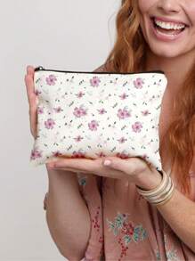 全印花便捷化妆包，带有清新花卉图案，轻巧无味的涤纶旅行洗衣袋