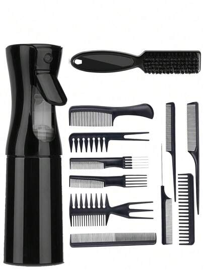 12-delars professionellt hårklippningsverktygsset - Rengöringsborste för hårklippare, Värmebeständig stylingkam, Skäggborste i nylon för män - Hårklippningstillbehörssats i salongsklass, Lämplig för alla hårtyper