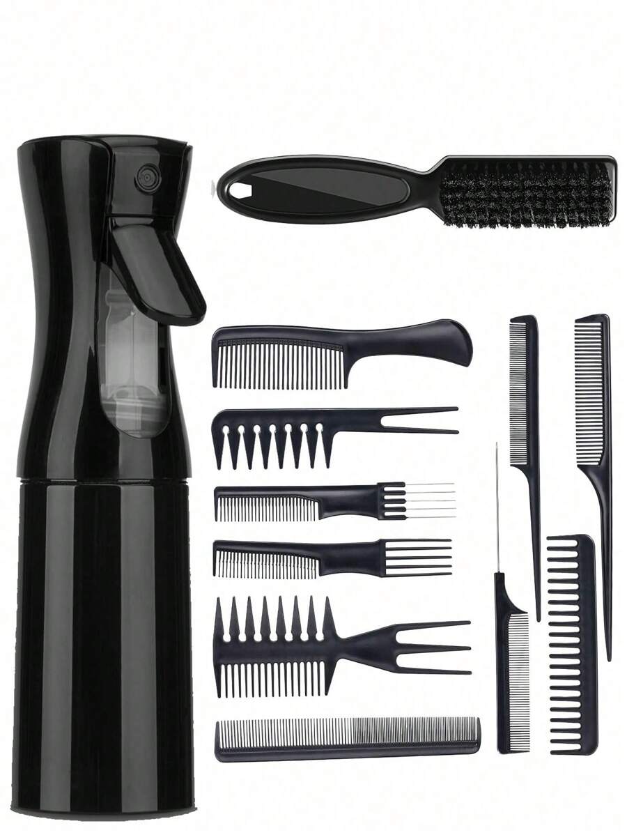 12件套专业理发工具套装 - 理发器清洁刷、耐热造型梳、男士尼龙鬃毛胡须刷 - 沙龙级理发配件套装,适合所有发质 - 彩色 - 查看 1