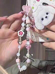 Pink Flower Lariat Phone Lanyard With Bow - Pink - View 3