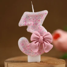 1pc Birthday Candle Number, Cake Decor For Festival Party, Pink Bow Digit Candle Gifts Graduation