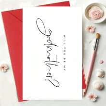 1 pieza Tarjeta de invitación "¿Serás mi madrina y padrino?" Diseño de letra elegante manuscrita para bautizo, 5*7in - Con sobre grueso - Rojo - Ver 4