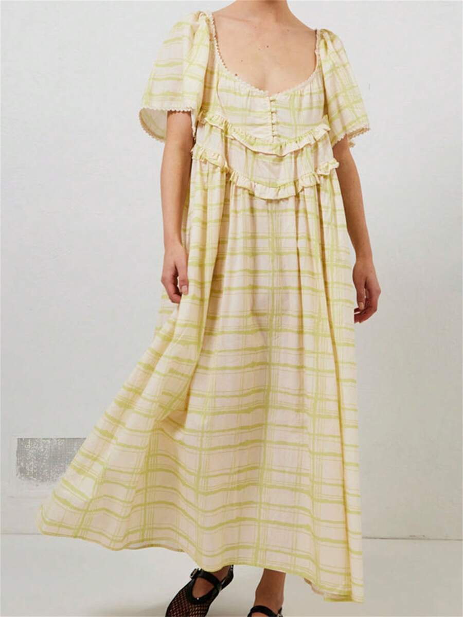 Women Summer Backless Beach Long Dress Elegant Short Sleeve Back Low-Cut Loose Casual Swing Maxi Dresses - Nhiều màu - Xem 1