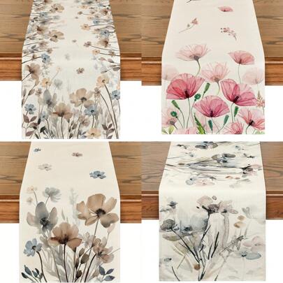 罂粟叶印花棕色和红色春季桌旗，季节性夏季厨房餐桌装饰布，适合家庭聚会装饰、农舍厨房、节日、派对、生日、婚礼和晚宴