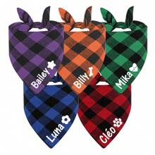 Personalized Dog Bandana, Different Patterns And Classic Plaid Designs, Party Scarf, Pet Drool Bib, Various Colors, Customizable Information Like Name,Christmas Gift Supplies - Multicolor - View 5