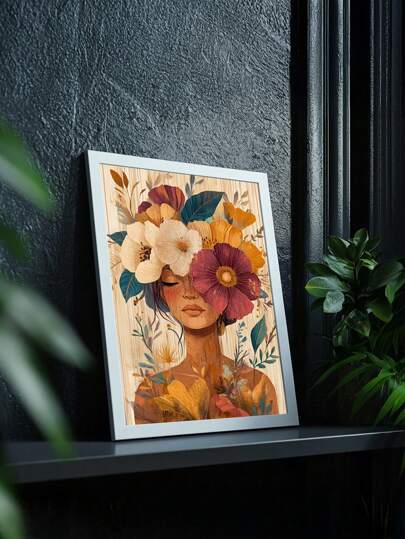 Quadros Decorativos Mulher Floral Delicada – Quadro Ideal para Sala de Estar, Escritório, Hall de Entrada,
