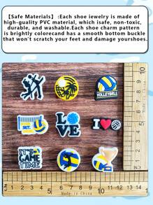 GrinLab 30pcs Assorted Ball Game Designed Shoe Charms, PVC Bubble Slippers & Sandals Decor, Wooden Clogs Ornaments, DIY Shoe Accessories, Birthday Gift, Party Favors (Random Style & Pattern)