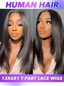 Tóc giả tóc thật T Part Tóc giả tóc thật thẳng ren phía trước Tóc giả tóc thật thẳng Brazil 180% Tóc giả tóc thật 13*6*1 Tóc giả ren trong suốt HD - màu đen - Xem 3