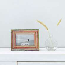 Wooden Photo Picture Frame 4x6 Boho Style Mango Wood For Tabletop Display, Colorful
