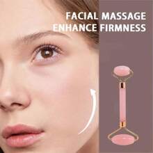 1 Set Rose Quarz Doppelkopf Massage Roller, Herz geformter Gesichts- & Augen-Massage Schaberoller Gua Sha Werkzeug Kombination