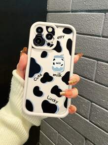 Cow Pattern1pc Beige Cow Print Metallic Sand Phone Case Compatible With Apple///Redmi/Infinix/Vivo - Beige - View 1