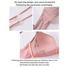 Three Pieces SetSweet And Cute Girl's Small Chest Gathering Underwear Seamless Girl's No Wire Bra High School Student Strap Checkered Comfortable Bra - Multicolor - View 6