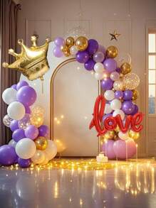 61/110pcs Purple Gold White Balloon Flower Balloon Latex Balloon Arch Set Suitable For Valentine's Day Bride Gift Giving,Golden Glitter Transparent Balloon,Engagement Wedding Party,Wedding Anniversary Decoration,Balloon Garland Kit,Wedding Balloons Set,Birthday Party Gifts Graduation Birthday Decorations Party Decorations Bachelorette Decor Graduation Decorations
