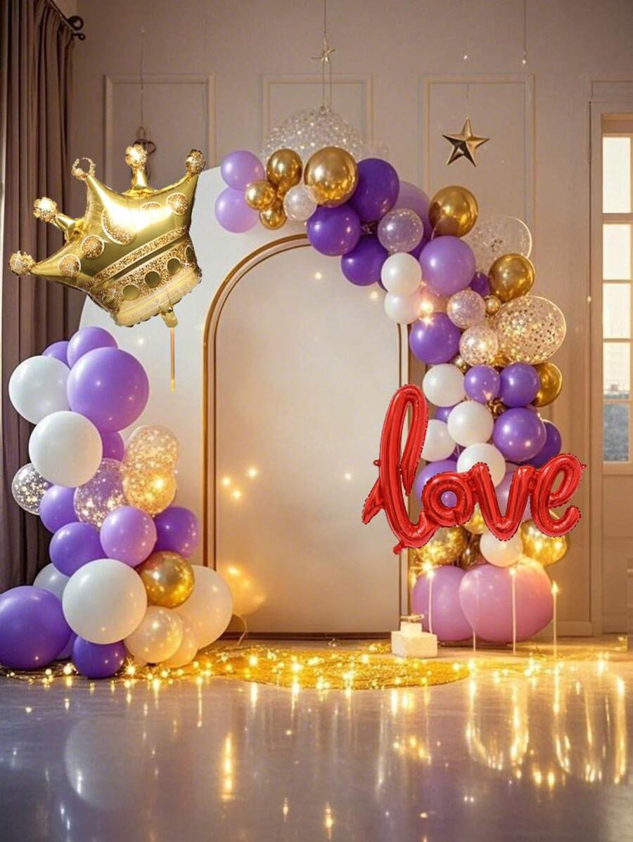 61/110pcs Purple Gold White Balloon Flower Balloon Latex Balloon Arch Set Suitable For Valentine's Day Bride Gift Giving,Golden Glitter Transparent Balloon,Engagement Wedding Party,Wedding Anniversary Decoration,Balloon Garland Kit,Wedding Balloons Set,Birthday Party Gifts Graduation Birthday Decorations Party Decorations Bachelorette Decor Graduation Decorations