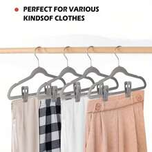 10pcs Gray/Black Velvet Hangers Clips Pack Of 10, Pants Hangers Velvet Clips, Large Opening Clip Strong Finger Flocked Clips Perfect For Use With Slim-Line Clothes Velvet Hangers