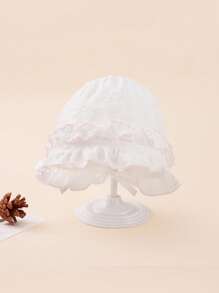 1顶带荷叶边装饰的婴儿遮阳帽，可调节系带，透气防晒，适合女婴 - 1PC - 查看 7