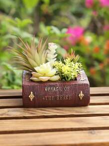 复古北欧风格多肉植物书本花盆，适合家庭、客厅、办公室装饰，送给爱书人的礼物 - 酒紅色 - 查看 4