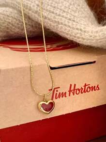 1 款精致的心形吊坠项链 - 时尚简约的女孩设计 - 采用红色珐琅装饰，具有低过敏性，适合母亲节、周年纪念日、生日、情人节礼物，配有精致的金项链 - 紅色 - 查看 3