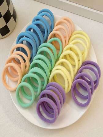 100条/10条装 女士彩色高弹力不伤发发圈，时尚多用途，优雅独特，简约设计发圈，适合日常佩戴、休闲、聚会、通勤、度假、洗脸、化妆、发型设计，返校季发饰