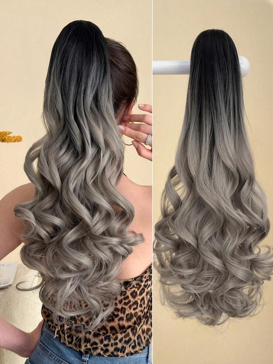 Tóc giả đuôi ngựa dài 20-24 inch, kiểu gợn sóng, kẹp càng cua, màu nâu nhạt, thích hợp để sử dụng hàng ngày.