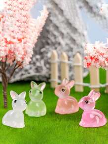 10pcs/Set Random Small Ear Rabbit Luminous Moss Micro Landscape Ornament Rabbit Creative Doll Jewelry Ornament