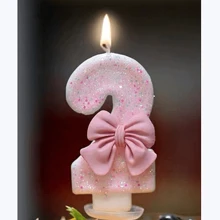1pc Birthday Candle Number, Cake Decor For Festival Party, Pink Bow Digit Candle Gifts Graduation