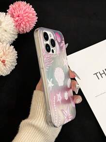 新款大孔羽毛网IMD渐变PC+TPU一体海洋元素海星彩绘防震手机壳，兼容 16/11/16pro/16plus/16promax/16e/15Promax/13/14/12/XS/XR/7G/8P，兼容三星Galaxy S25/S25PLUS/S25 Ultra/A16/A36/A26/A56/A50防水防摔防刮