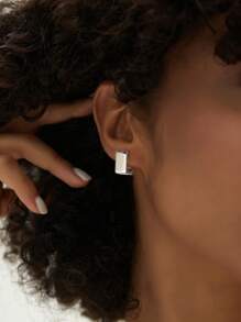 Charm-In 1 Pair Silver-Color 3D Square Fashionable Earrings For Women - Silver - View 5