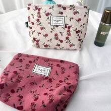 1 pezzo Borsetta per trucco, bella con motivo floreale a rose, portapennelli, porta cancelleria, pochette multifunzionale con zip, borsetta cosmetica portatile, porta medicinali, salviette e tessere, confezione regalo, borsa da toilette, custodia per cosmetici da donna, per contenere rossetti, pennelli da trucco, prodotti per la cura della pelle, telefono cellulare, monete, piccoli articoli, per uso domestico, da viaggio, per vacanze e scuola, per spiaggia, bagno, camera da letto, grande capacità